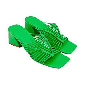 Open Edit Clover Green Caged Block Heel Square Toe Mule Slip-On Sandals size 8M